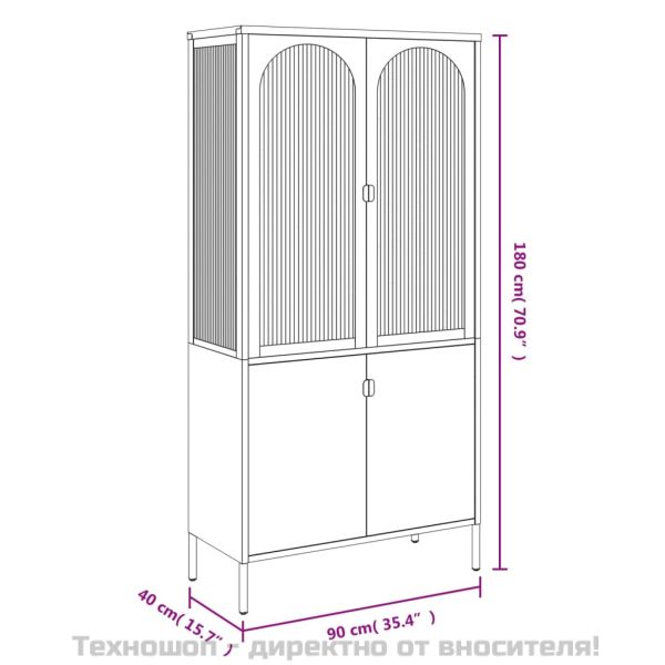 Висок шкаф, черен, 90x40x180 см, стъкло и стомана