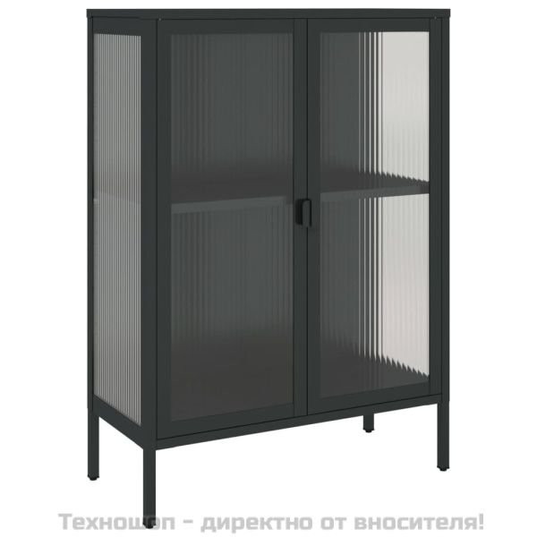 Сайдборд, черен, 75x35x105 см, стъкло и стомана