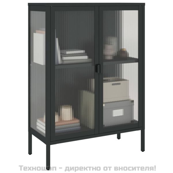 Сайдборд, черен, 75x35x105 см, стъкло и стомана