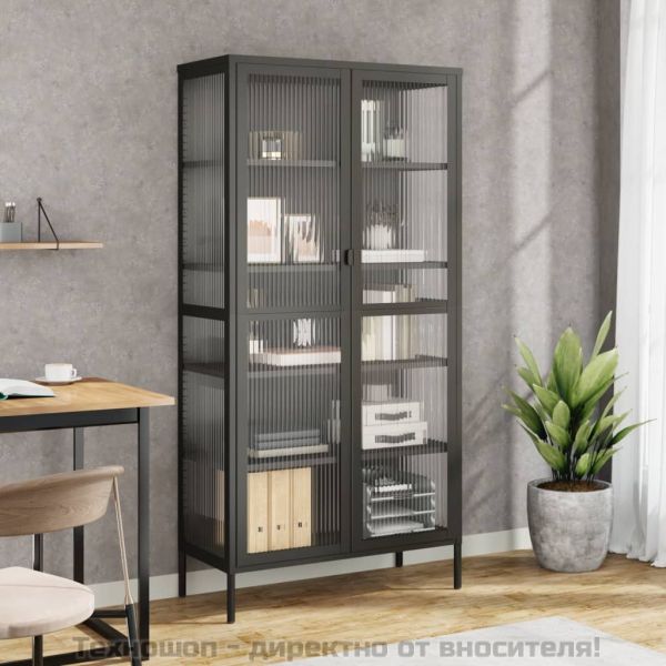 Висок шкаф, черен, 85x40x180 см, стъкло и стомана