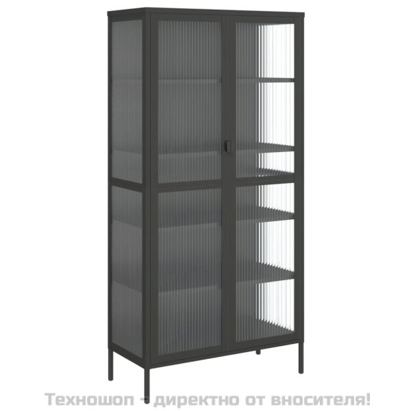 Висок шкаф, черен, 85x40x180 см, стъкло и стомана