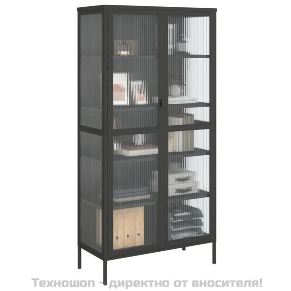 Висок шкаф, черен, 85x40x180 см, стъкло и стомана