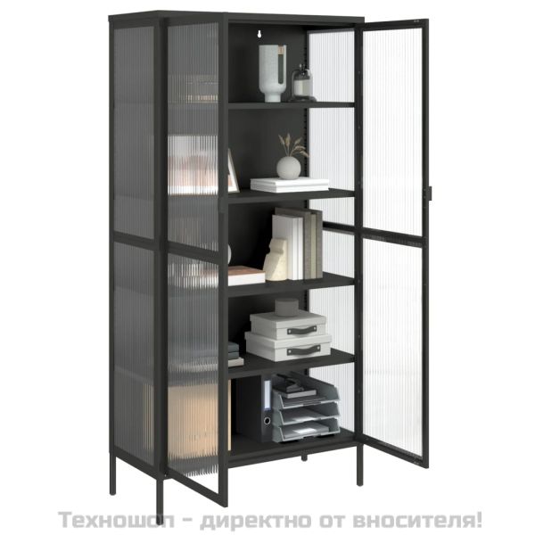 Висок шкаф, черен, 85x40x180 см, стъкло и стомана