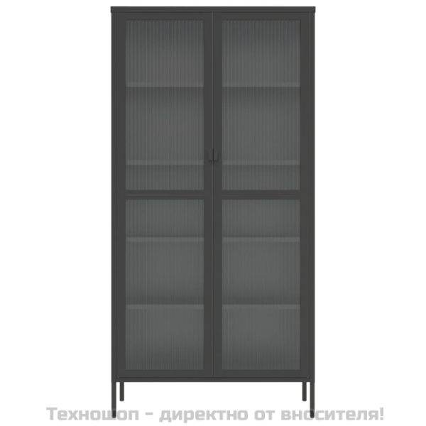 Висок шкаф, черен, 85x40x180 см, стъкло и стомана