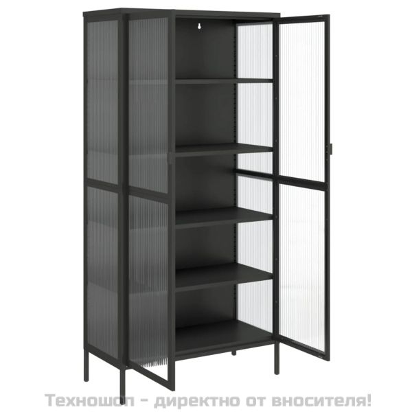 Висок шкаф, черен, 85x40x180 см, стъкло и стомана