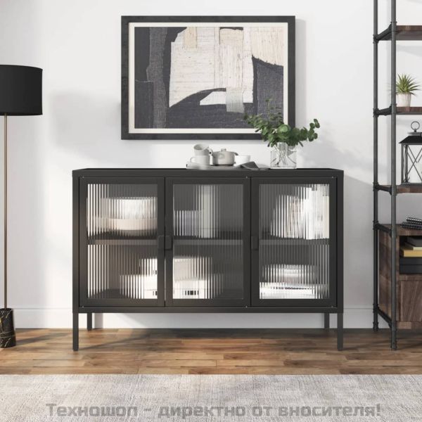 Сайдборд, черен, 105x35x70 см, стъкло и стомана