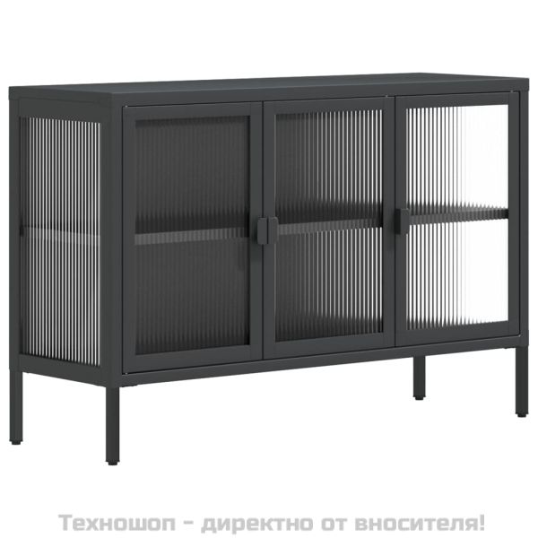 Сайдборд, черен, 105x35x70 см, стъкло и стомана