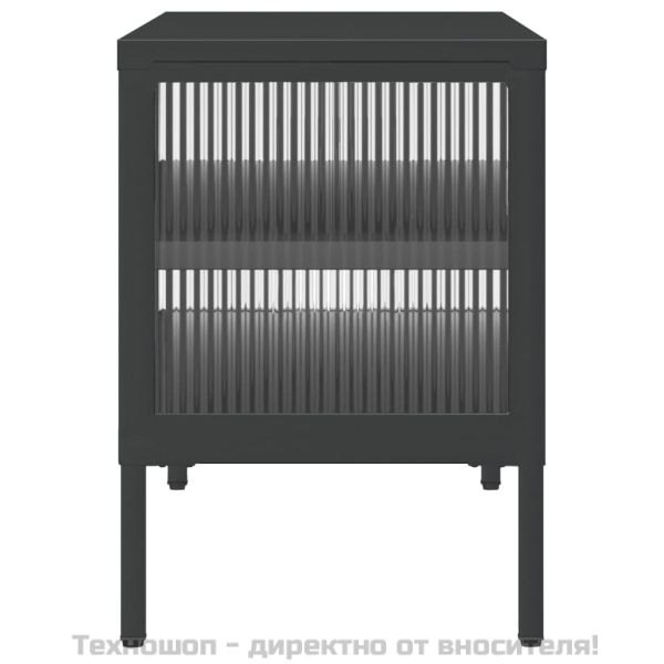 ТВ шкаф, черен, 105x35x50 см, стъкло и стомана