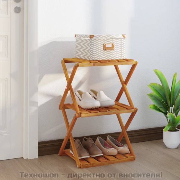 3-етажна сгъваема етажерка кафява 43x31x63 см масивна акация