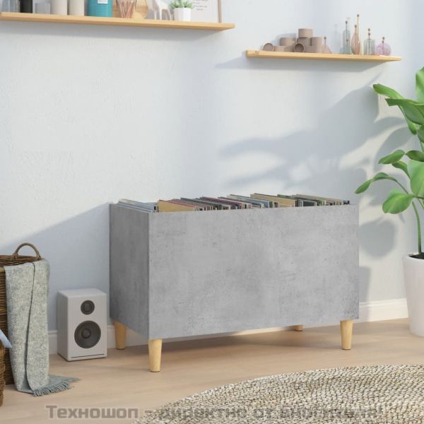 Шкаф за грамофонни плочи сив 74,5x38x48 см инженерно дърво