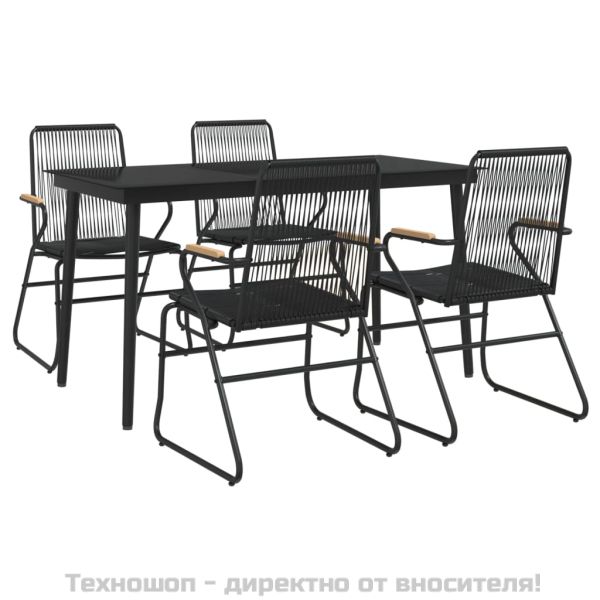 Градински трапезен комплект от 5 части, черeн, PVC ратан