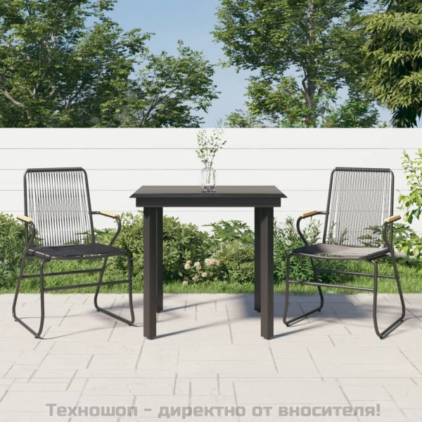 Градински трапезен комплект от 3 части, черно, PVC ратан