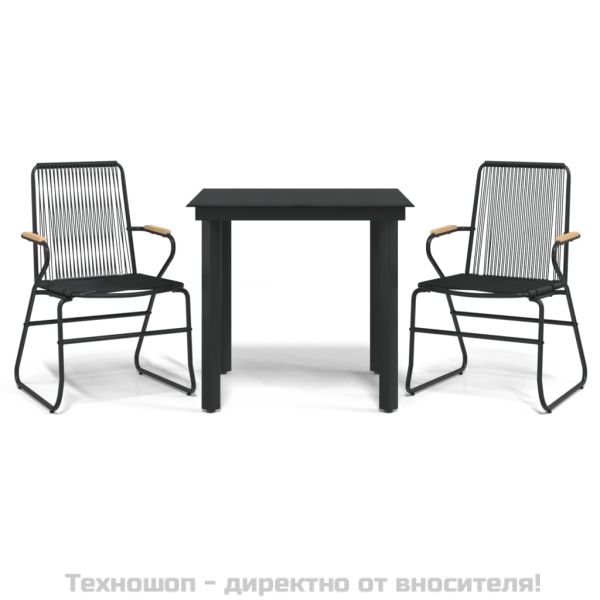 Градински трапезен комплект от 3 части, черно, PVC ратан