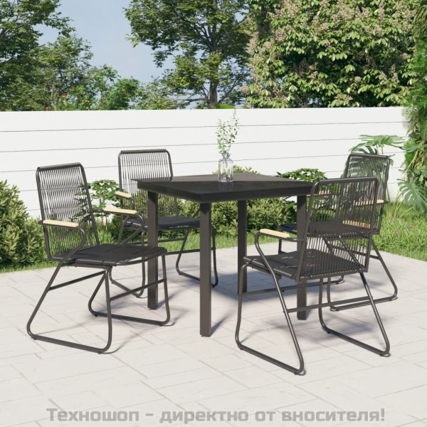 Градински трапезен комплект от 5 части, черeн, PVC ратан