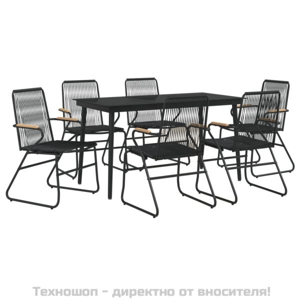 Градински трапезен комплект от 7 части, черно, PVC ратан