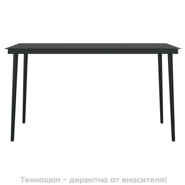 Градински трапезен комплект от 7 части, черно, PVC ратан