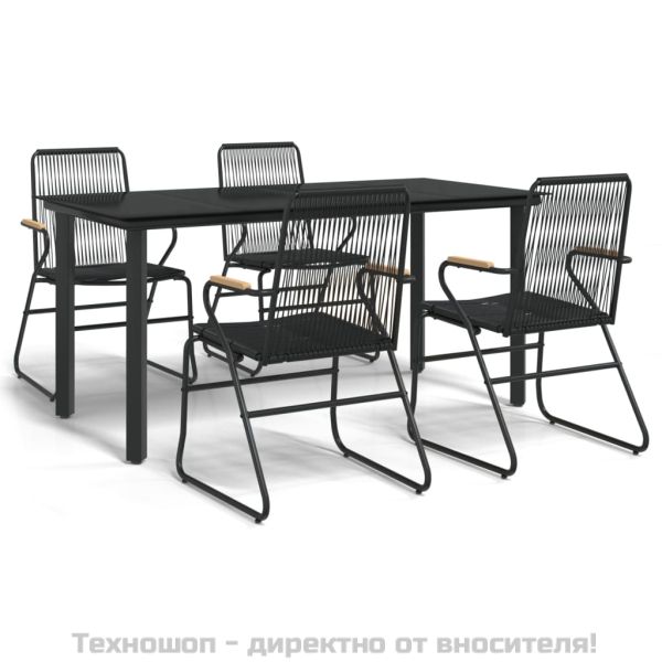 Градински трапезен комплект от 5 части, черeн, PVC ратан