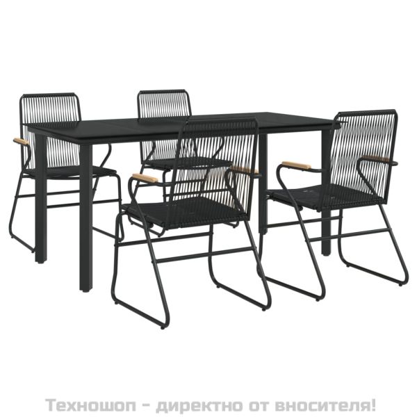 Градински трапезен комплект от 5 части, черeн, PVC ратан