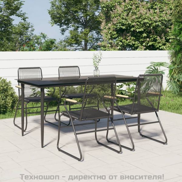 Градински трапезен комплект от 5 части, черeн, PVC ратан