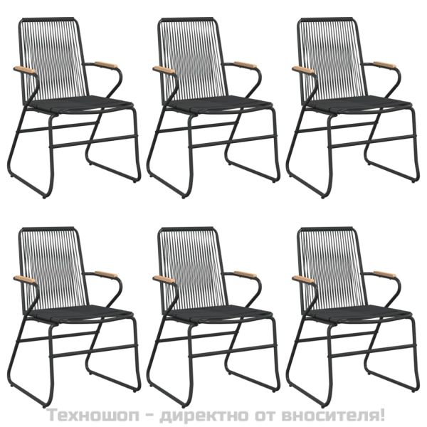 Градински трапезен комплект от 7 части, черно, PVC ратан