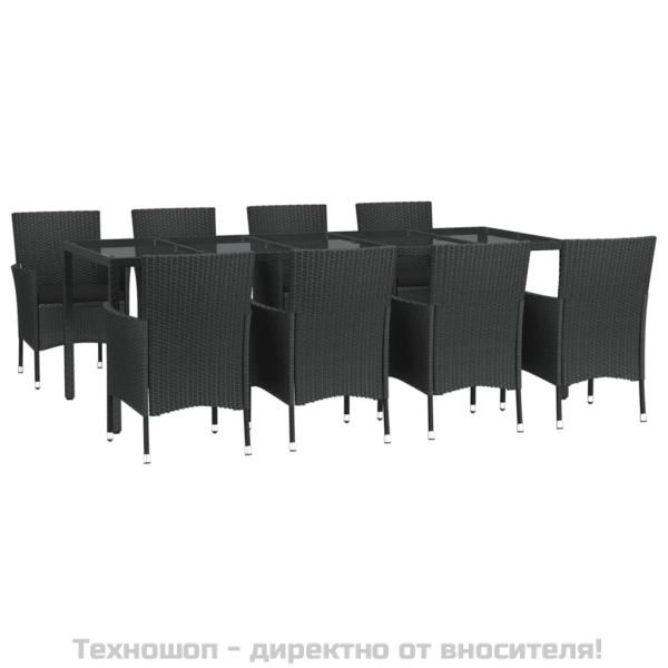Градински трапезен комплект възглавници 9 части черен полиратан