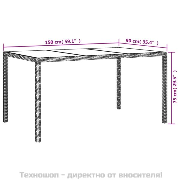 Градински трапезен комплект възглавници 5 части черен полиратан