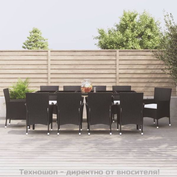 Градински комплект с възглавници 11 части полиратан черен