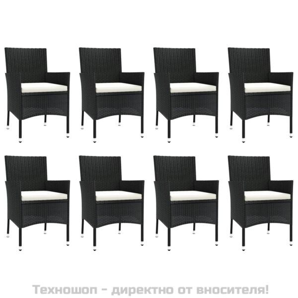 Градински трапезен комплект възглавници 9 части черен полиратан