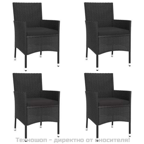 Градински трапезен комплект възглавници 5 части черен полиратан