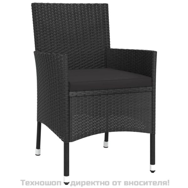 Градински трапезен комплект възглавници 5 части черен полиратан