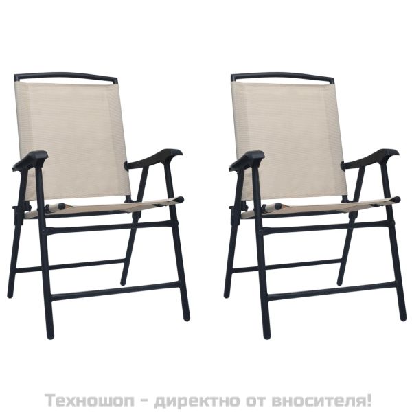 Сгъваеми градински столове, 2 бр, textilene, кремави