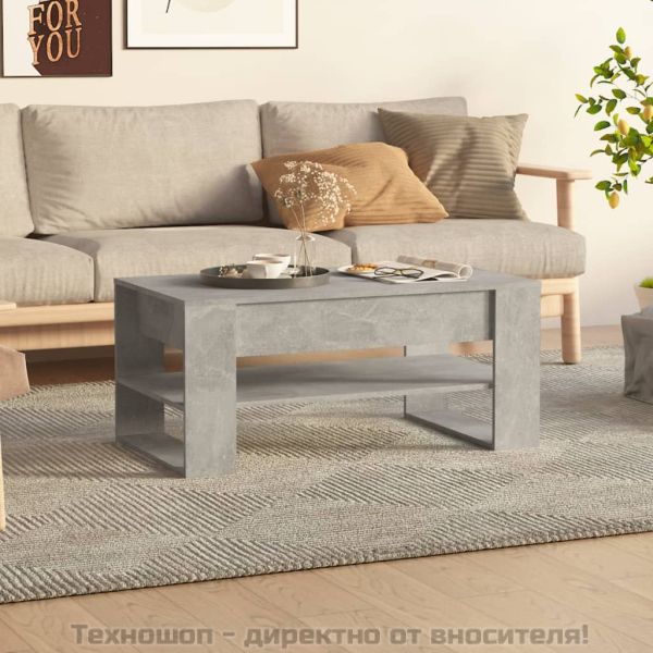Маса за кафе, бетонно сива, 102x55x45 см, инженерно дърво
