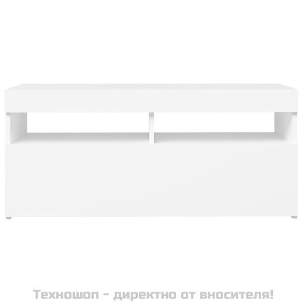 ТВ шкаф с LED осветление, бял, 90x35x40 см