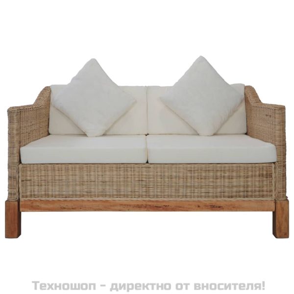 Комплект мека мебел от 2 части, с възглавници, естествен ратан