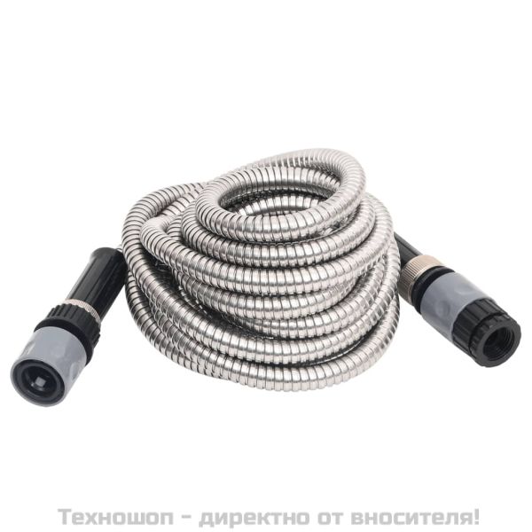 Градински маркуч с дюза сребрист 0,6" 15 м неръждаема стомана