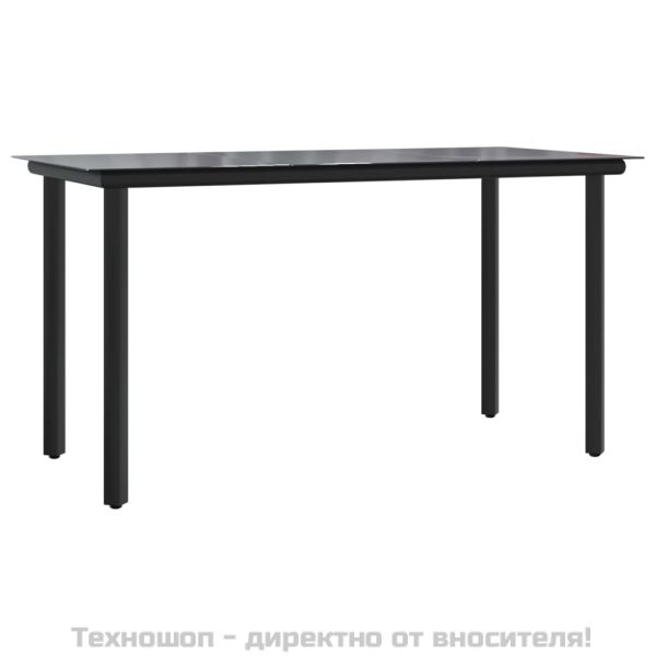 Градински трапезен комплект от 9 части, черно, PVC ратан