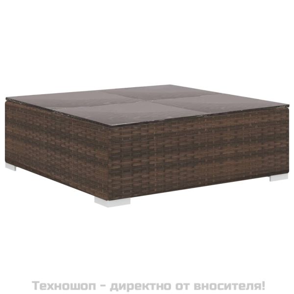 Градински комплект с възглавници, 11 части, кафяв полиратан