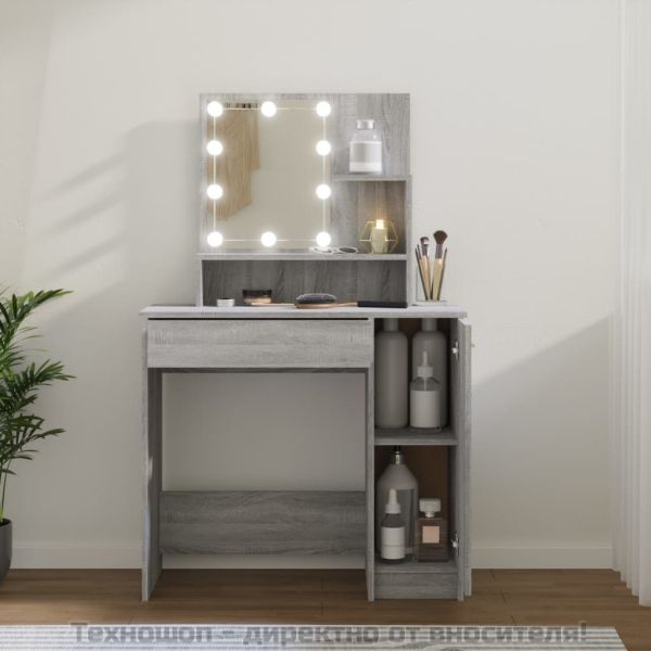 Тоалетка с LED, сив сонома, 86,5x35x136 см