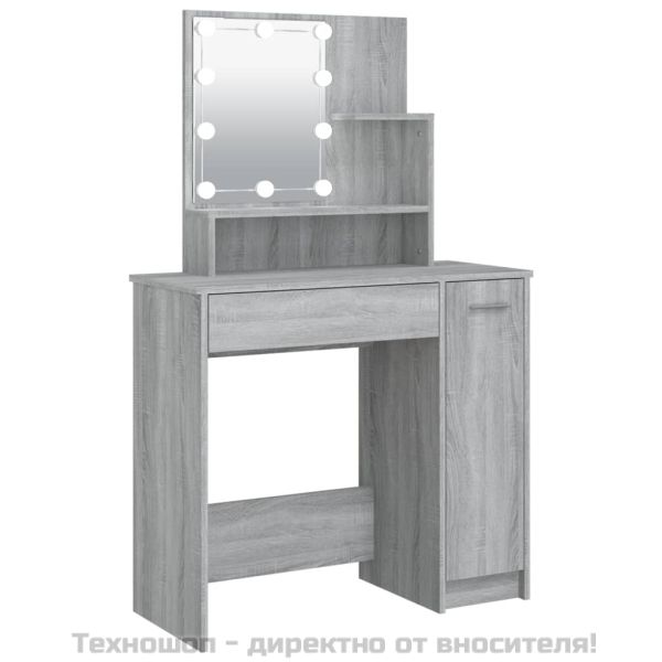 Тоалетка с LED, сив сонома, 86,5x35x136 см
