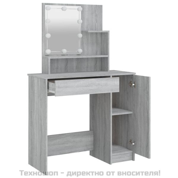 Тоалетка с LED, сив сонома, 86,5x35x136 см