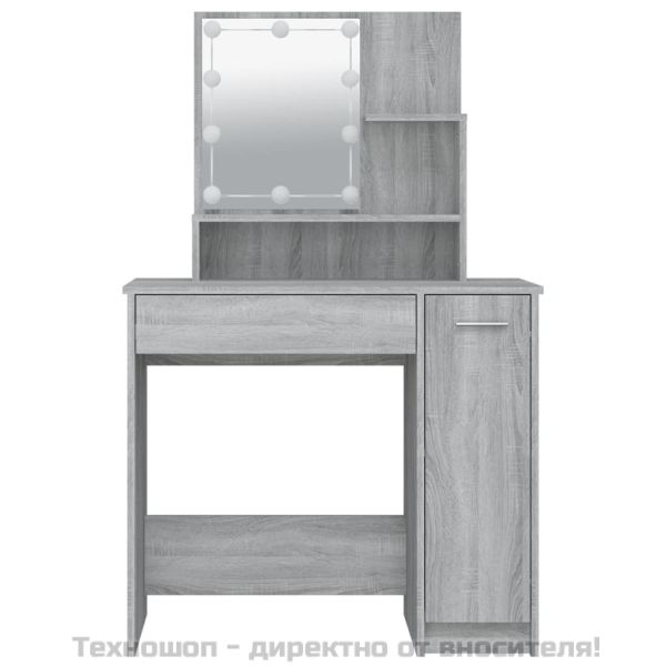 Тоалетка с LED, сив сонома, 86,5x35x136 см