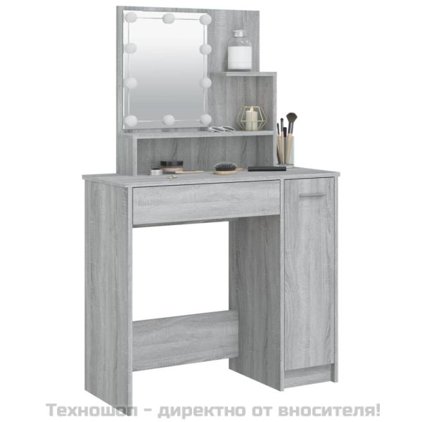Тоалетка с LED, сив сонома, 86,5x35x136 см