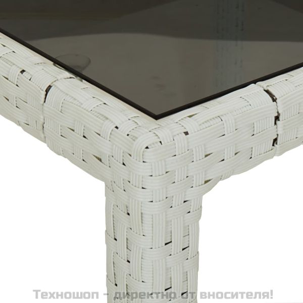 Градинска маса бяла 250x100x75 см полиратан и закалено стъкло