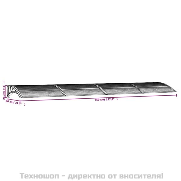 Навес за врата, черен, 350x75 см, поликарбонат
