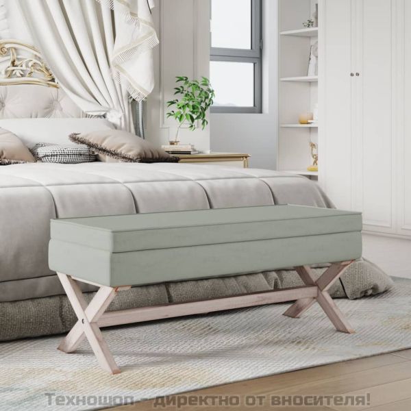 Табуретка за съхранение, светлосива, 110x45x49 см, кадифе