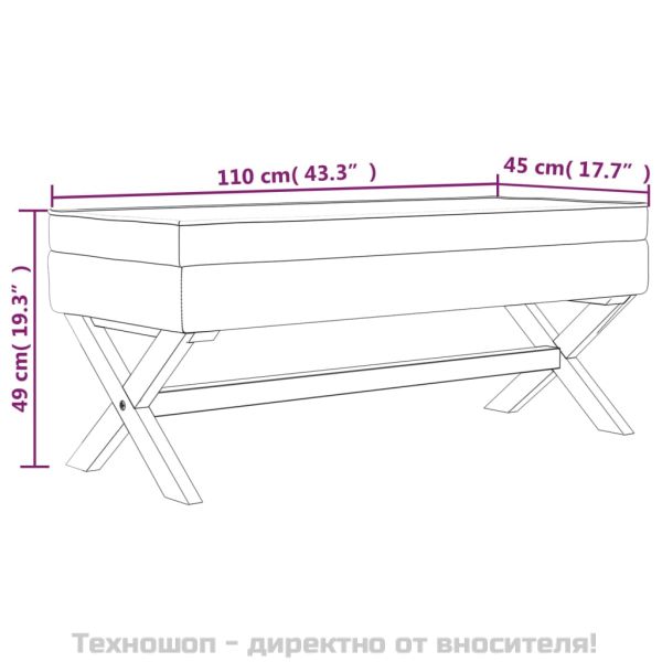 Табуретка за съхранение, светлосива, 110x45x49 см, кадифе