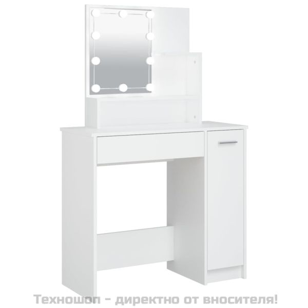 Тоалетка с LED, бяла, 86,5x35x136 см