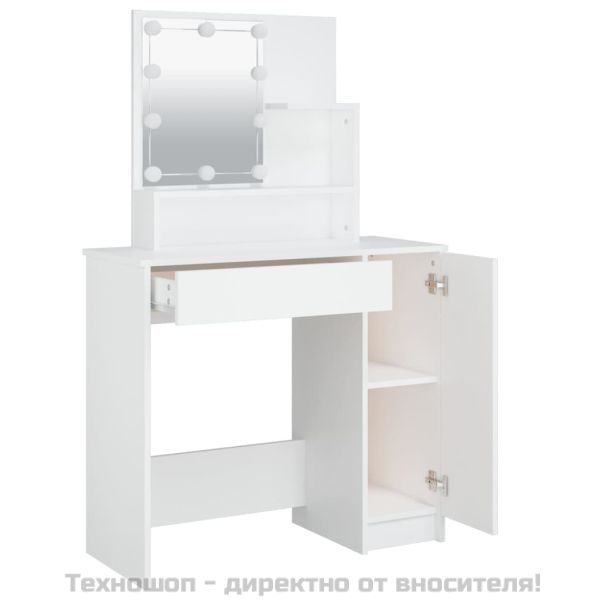 Тоалетка с LED, бяла, 86,5x35x136 см