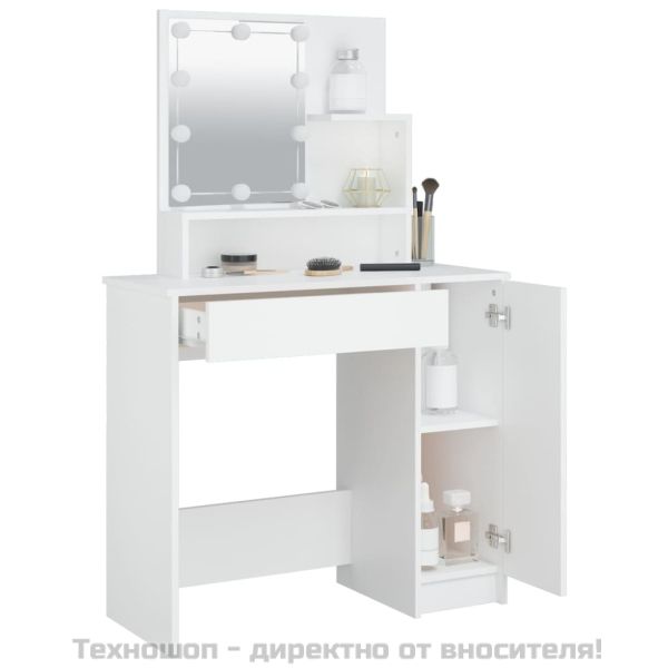 Тоалетка с LED, бяла, 86,5x35x136 см