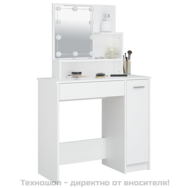 Тоалетка с LED, бяла, 86,5x35x136 см